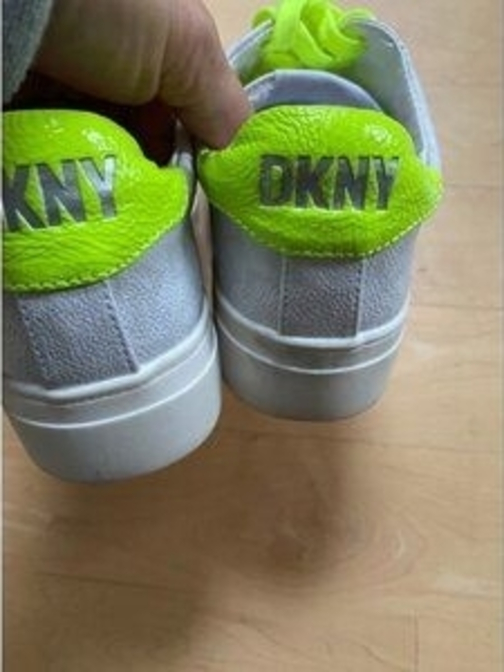 DKNY White Sneakers with Neon Yellow Laces - Picture 4 of 7